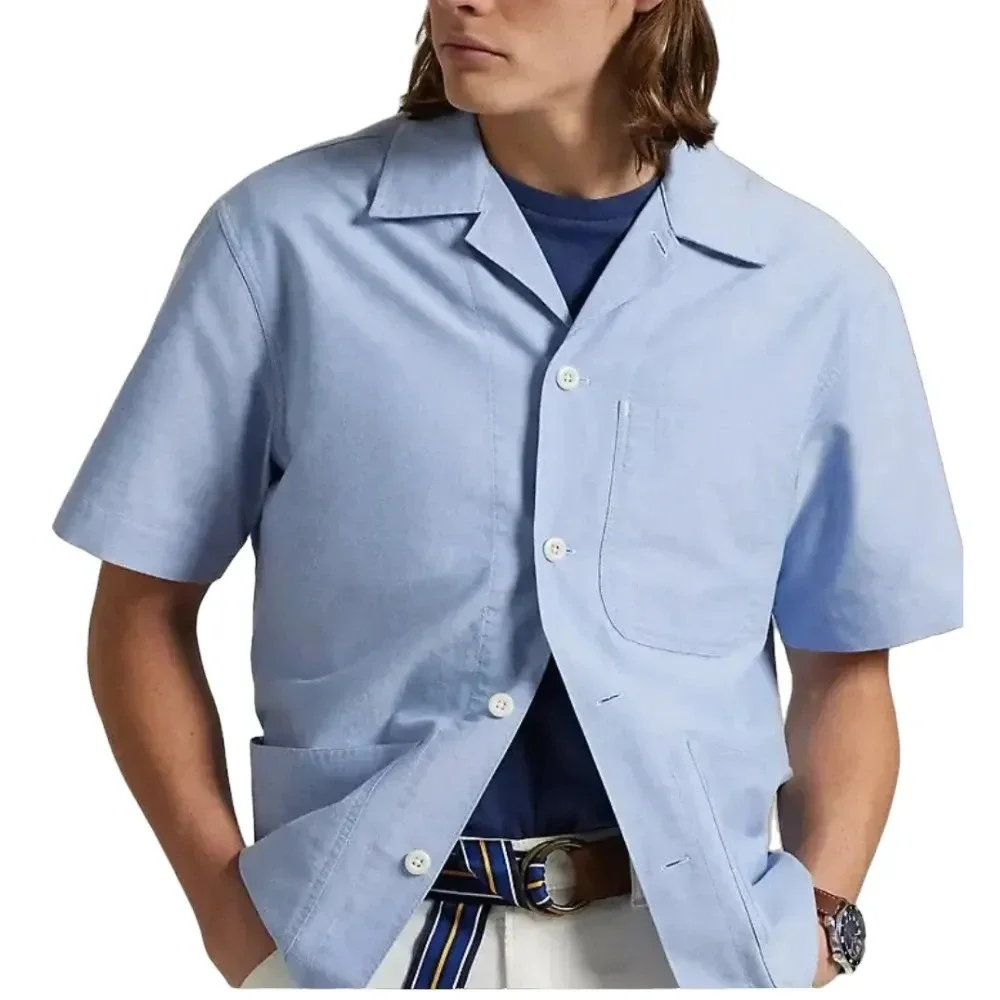 Polo Ralph Lauren Oxford Short Sleeve Overshirt Button Down Shirt Sz L NWT $125